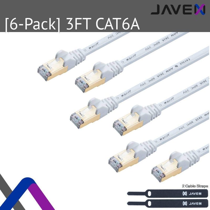JAVEX CAT6A / CAT 7 Ethernet Patch Cable Network Internet Cord RJ45 Standard 600MHz 10Gbps UL Listed Jumper LAN for Modem Router Computer Switches 3 FT 6 Pack White - Image 2